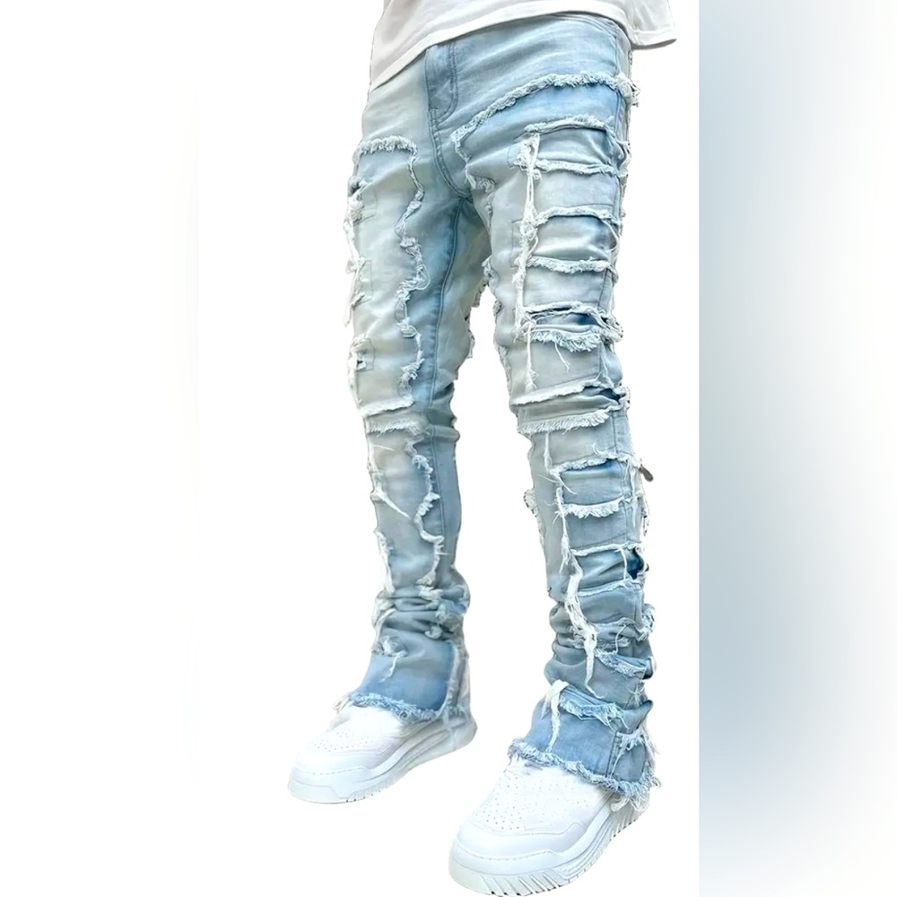 Mens Tassel Accentuated Straight Fit Jeans - Comfortable Medium Stretch Denim.